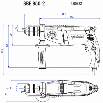 Metabo 600782620 SBE 850-2 1/2" Hammer Drill
