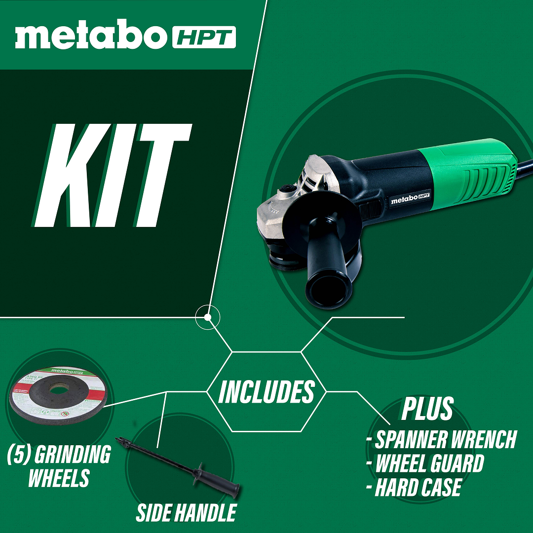 4-1/2 Inch 6.2 Amp Slide Switch Angle Grinder Kit w/ 5 Abrasive Wheels