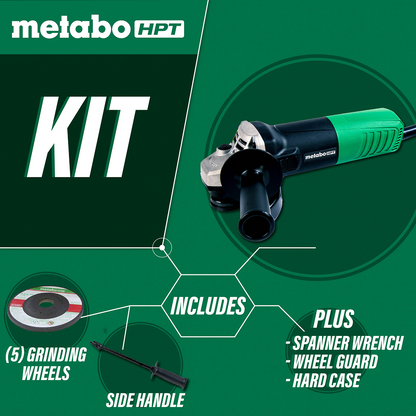 4-1/2 Inch 6.2 Amp Slide Switch Angle Grinder Kit w/ 5 Abrasive Wheels