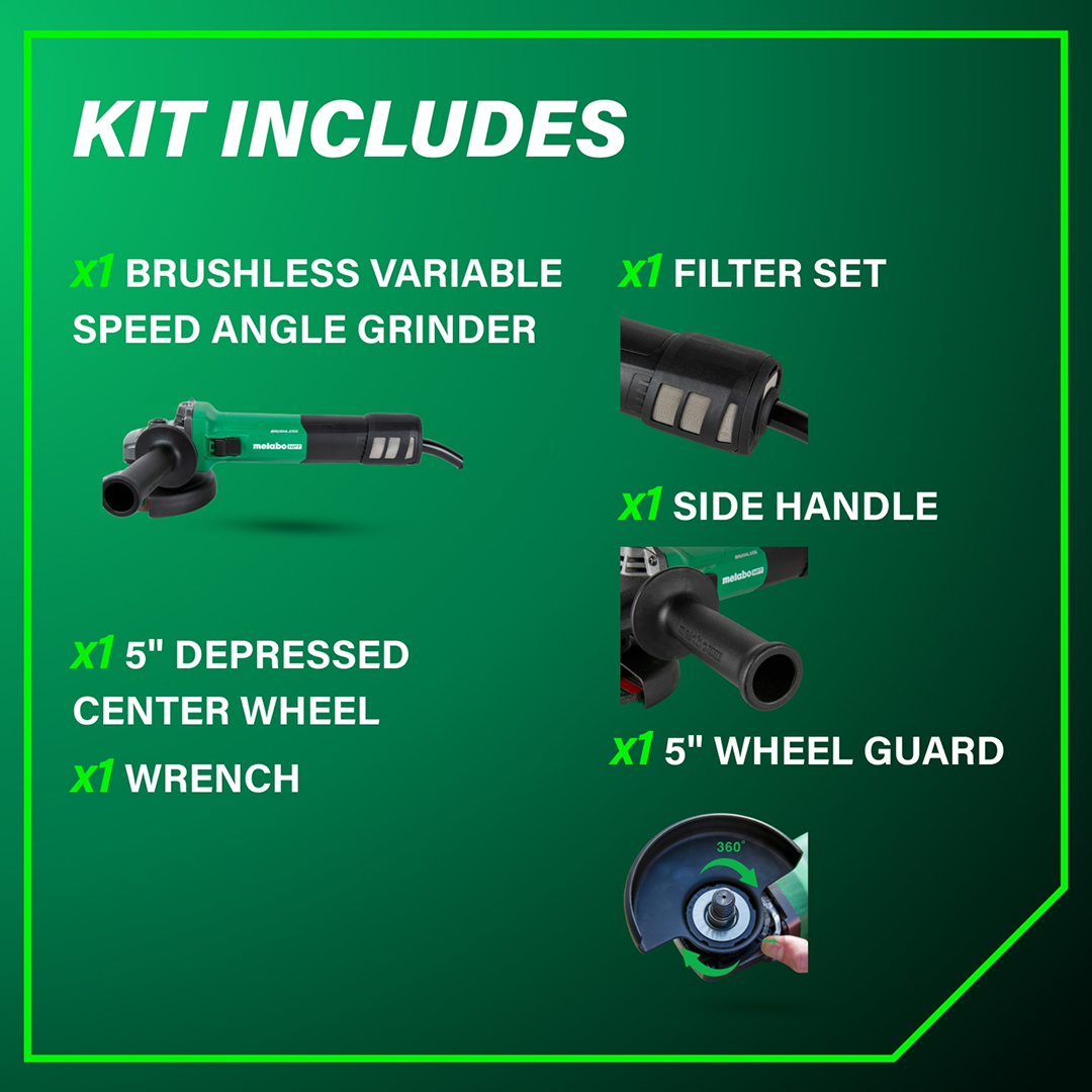 5" 12 Amp AC Brushless Variable Speed Angle Grinder