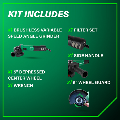 5" 12 Amp AC Brushless Variable Speed Angle Grinder