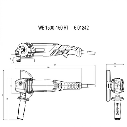 Metabo WE 1500-150 RT - 6" Angle Grinder, Electronic 9,000 rpm, 13.2 amp, w/Lock-on, Electronics