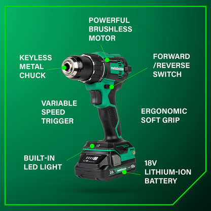 18V MultiVolt™ 1/2" Cordless Brushless Driver Drill Kit (2 x 2.0Ah)