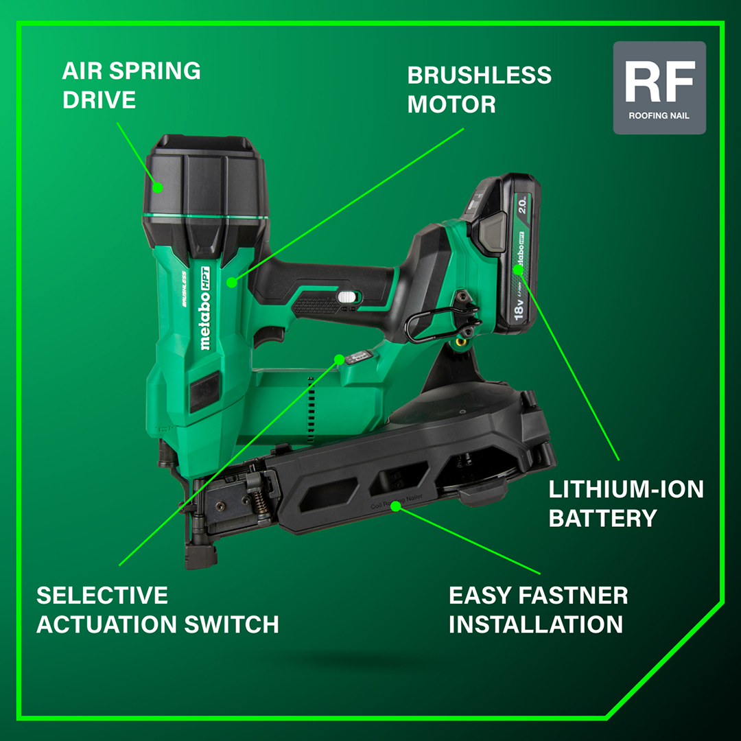 18V MultiVolt™ Brushless 1-3/4" Coil Roofing Nailer (1 x 2.0Ah)