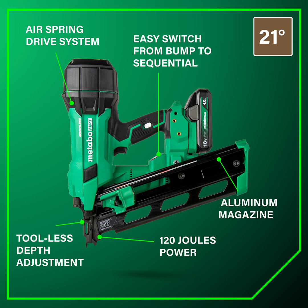 18V MultiVolt Cordless 21° 3-1/2" Plastic Strip Framing Nailer (1x4.0Ah)