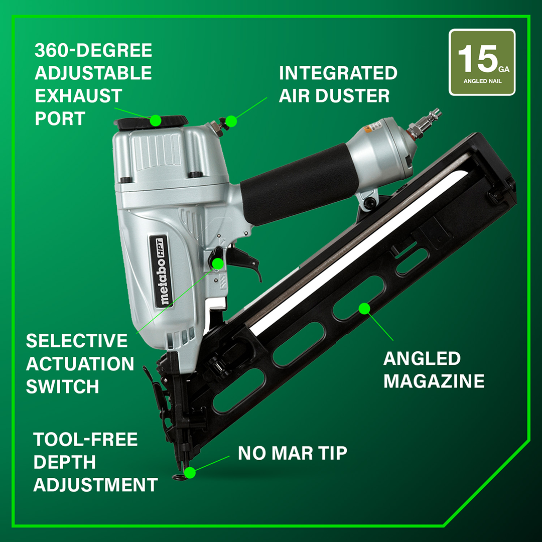 2-1/2 Inch 15 Gauge Angled Finish Nailer with Air Duster