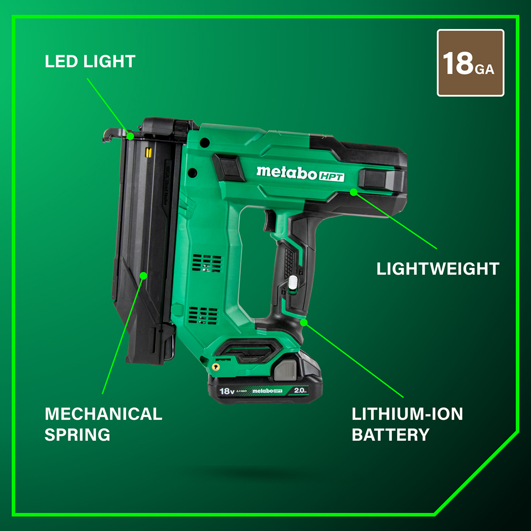 18V MultiVolt™ 18-Gauge Compact Brad Nailer (1 x 2.0Ah)