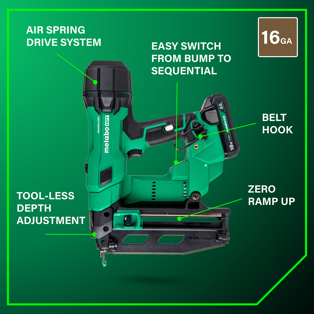 18V MultiVolt™ Brushless Pro 16-GA Straight Finish Nailer (1 x 2.0Ah)