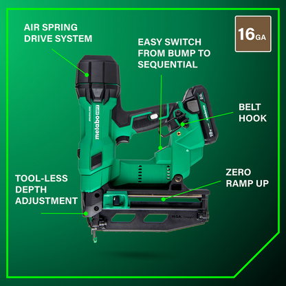 18V MultiVolt™ Brushless Pro 16-GA Straight Finish Nailer (1 x 2.0Ah)