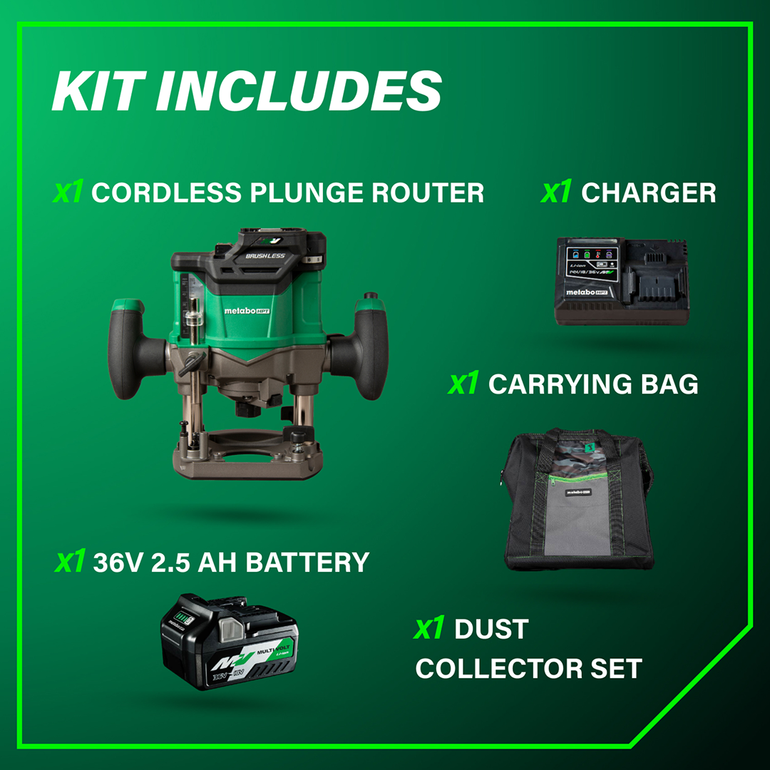 36V Cordless Variable Speed Plunge Router