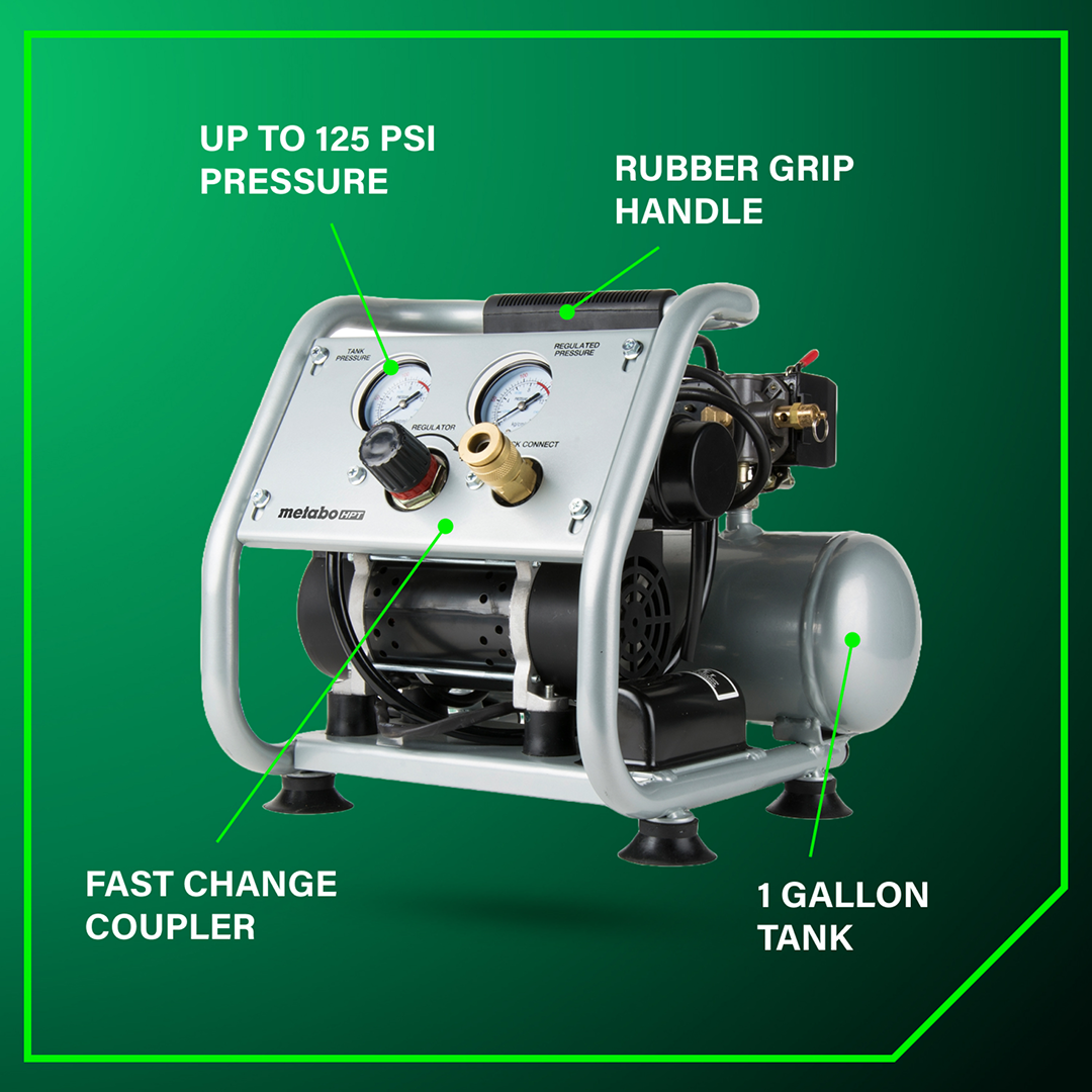 Portable 1 Gallon Oil-Free Quiet Air Compressor